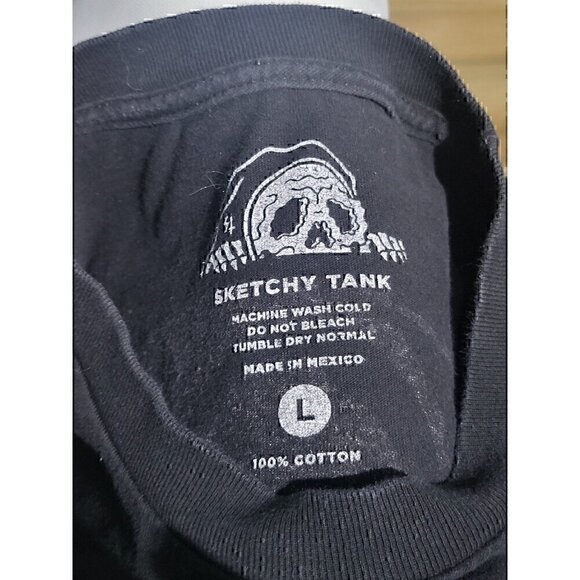 Sketchy Tank Men T-Shirt Black Pie Till I Die Skeleton Pizza Graphic Size L - Picture 5 of 5